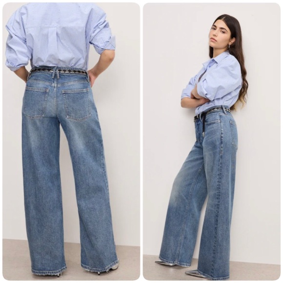 NWOT Sample Good American Good Ease Quartz Blue Wide Leg High Rise Jeans 4/27 - Picture 2 of 13